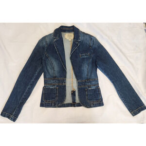 Vintage Old Navy Denim Jean Blazer Jacket Y2K Stretchy Collared Size XS